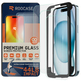 ROOCASE 3-Pack Glass Screen Protector for Apple iPhone 15, Include Easy Install Frame