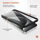 ROOCASE 3-Pack Glass Screen Protector for Apple iPhone 15 Pro Max, Include Easy Install Frame